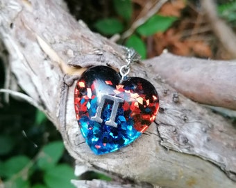 Polyamory pride heart resin glitter pendant