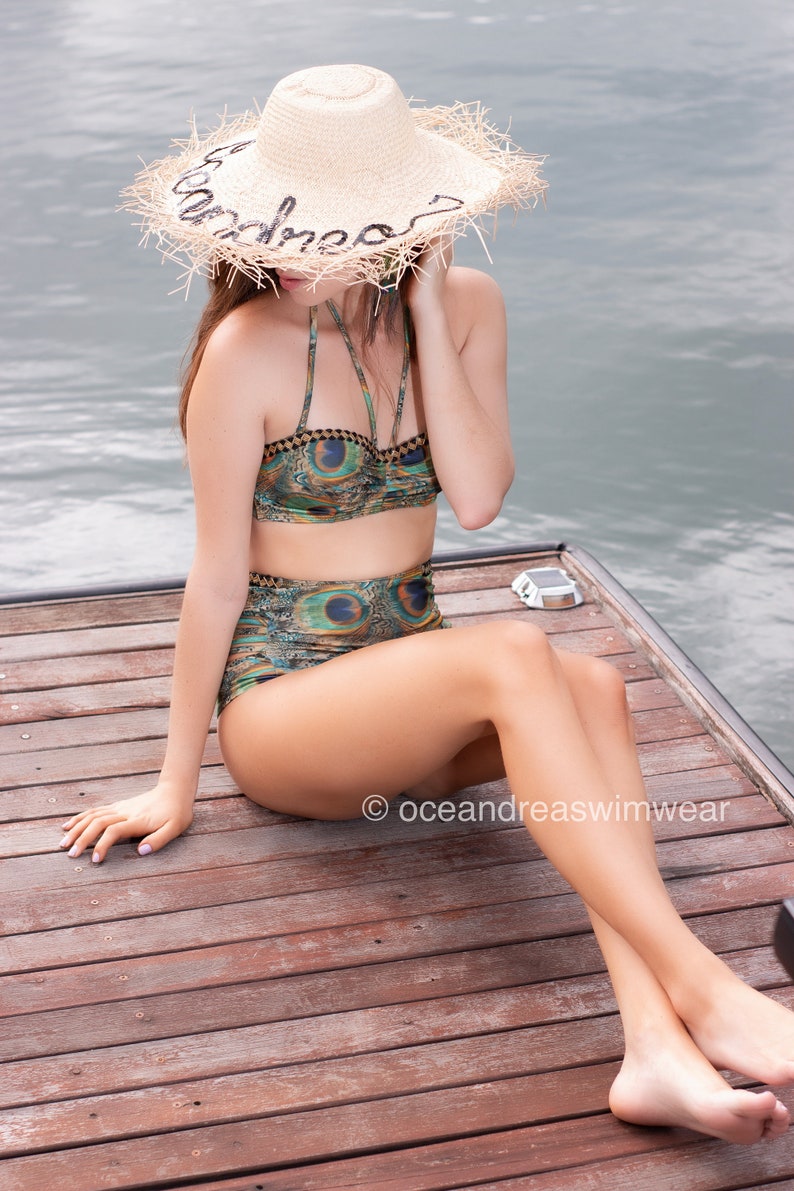 high waisted bikini peacocks