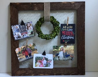 Farmhouse Wood Framed Wire Board With Preserved Boxwood Wreath|Wood Framed Chicken Wire Board|Framed Chicken Wire With Boxwood Wreath|