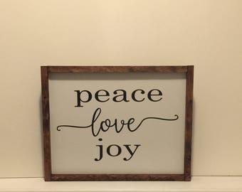 Peace Love Joy Wood Sign|Farmhouse Peace Love Joy Sign|Gallery Framed Wood| Sign|Joy Wood Sign|Love Wood Sign|Peace Wood Sign|Farmhouse Sign