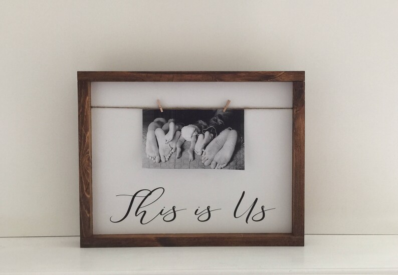 This is Us Photo Frame Wood Sign This is Us Painted Wood Sign Farmhouse Twine and Clothespin Photo FrameGallery Frame SignThis is Us image 1