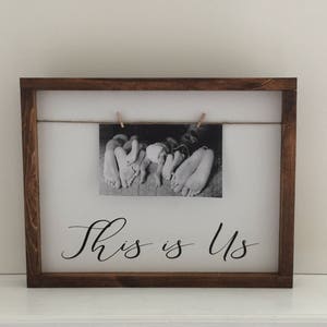 This is Us Photo Frame Wood Sign This is Us Painted Wood Sign Farmhouse Twine and Clothespin Photo FrameGallery Frame SignThis is Us image 2