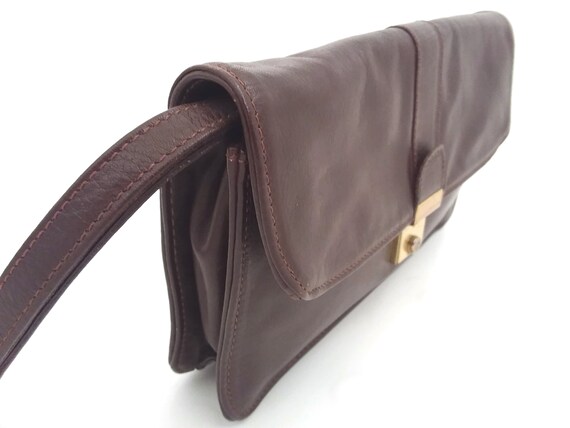 Brown genuine leather clutch purse, 80s vintage l… - image 6