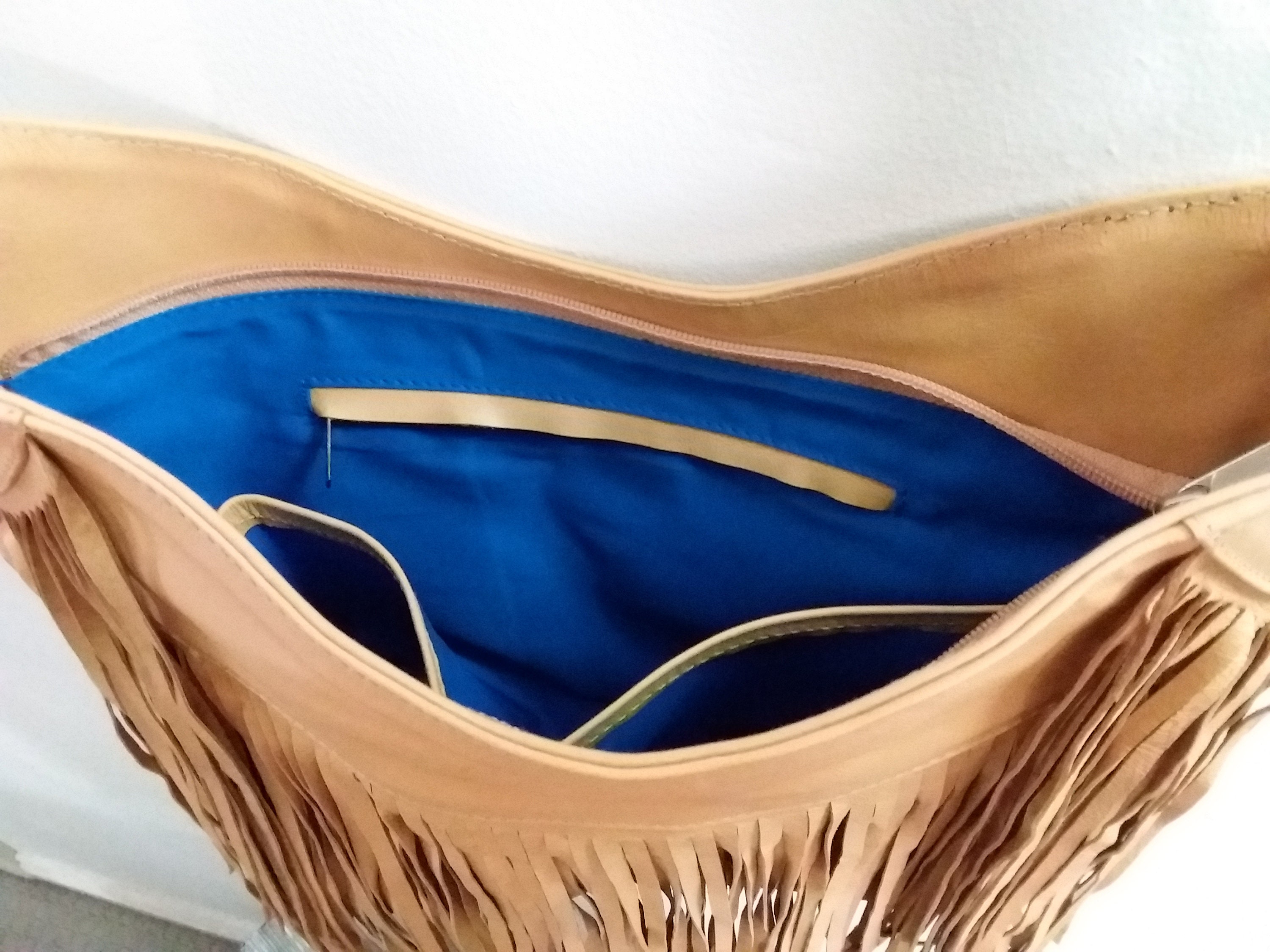 Fringed leather bag large boho crossbody bag tan camel Etsy