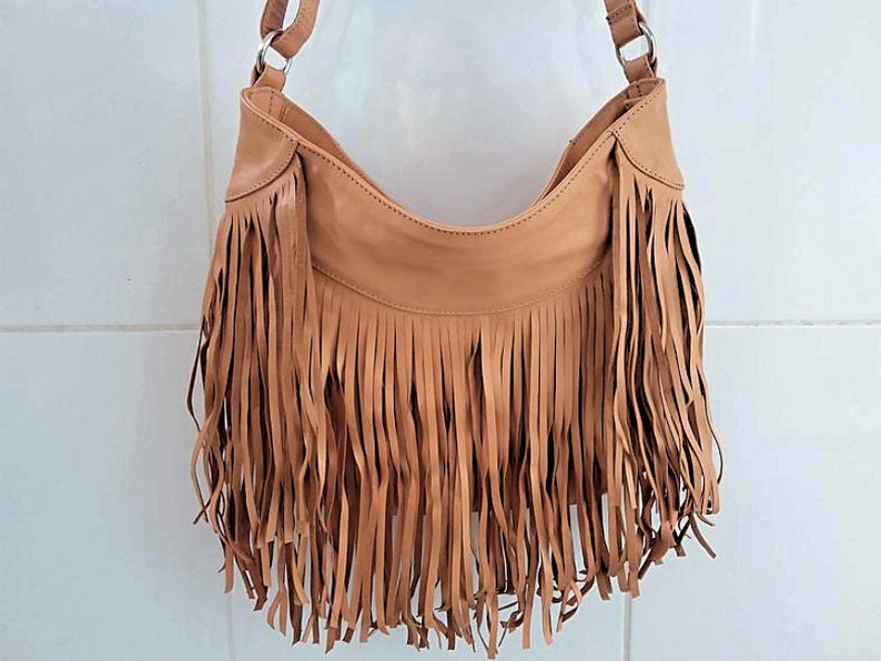 Fringed Leather Bag Large Boho Crossbody Bag Tan Camel Etsy Australia