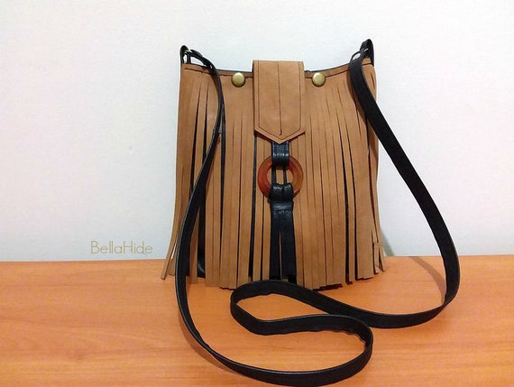 black leather tassel bag