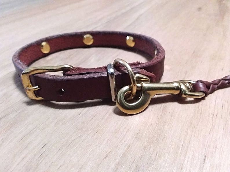 Small Dog Lead Collar Set Genuine Leather Braid Plaited Leash Etsy UK