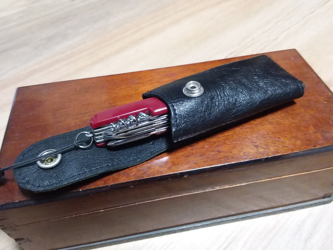 Vintage 80s leather utility knife pouch Black leather knife Etsy