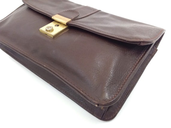 Brown genuine leather clutch purse, 80s vintage l… - image 5