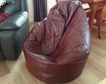 Genuine leather bean bag chair, 4 colours, new deadstock 80s vintage beanbag cover, large casual floor seat, retro hipster boho furniture