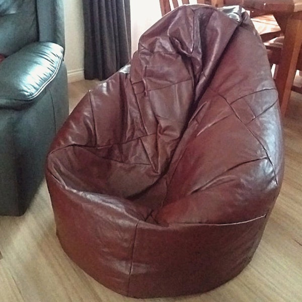 Genuine leather bean bag chair, 4 colours, new deadstock 80s vintage beanbag cover, large casual floor seat, retro hipster boho furniture
