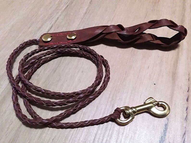 Small dog lead collar set genuine leather braid plaited leash Etsy