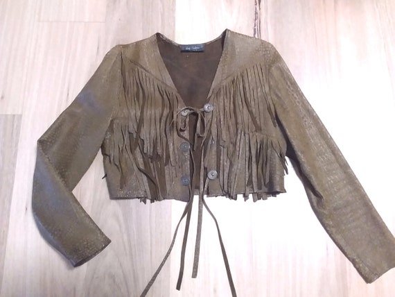 80s vintage brown leather fringed jacket, boho re… - image 6
