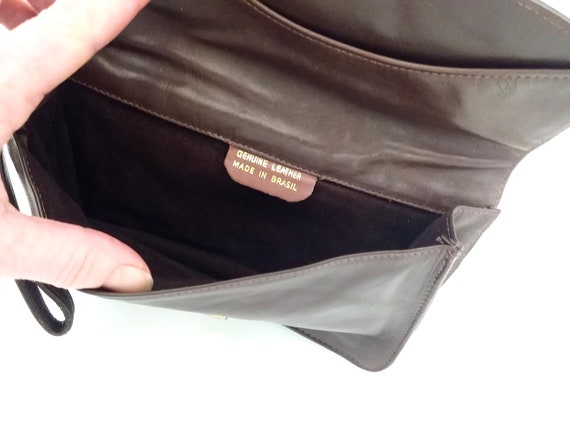 Brown genuine leather clutch purse, 80s vintage l… - image 8