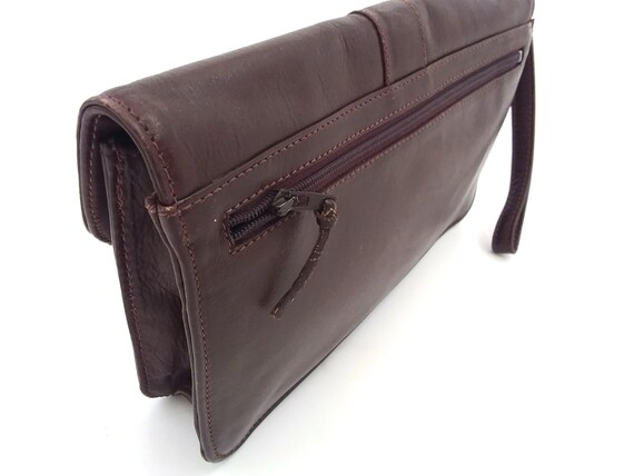 Brown genuine leather clutch purse, 80s vintage l… - image 7