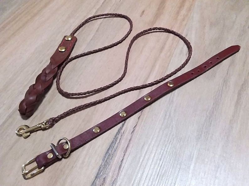 Small Dog Lead Collar Set Genuine Leather Braid Plaited Leash Etsy UK