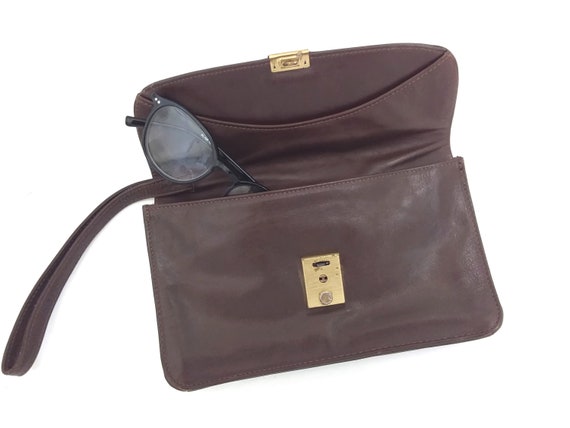 Brown genuine leather clutch purse, 80s vintage l… - image 4
