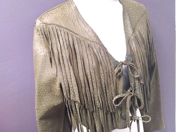 80s vintage brown leather fringed jacket, boho re… - image 3