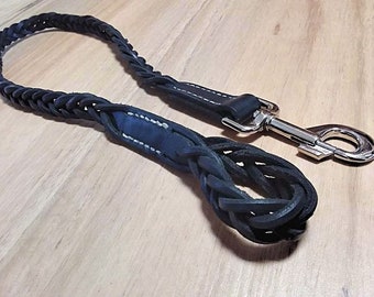 Handcrafted Plaited leather dog lead, dog leash, black long lead pet leash, pet gift, dog gift, strong heavy duty lead strap for collar,