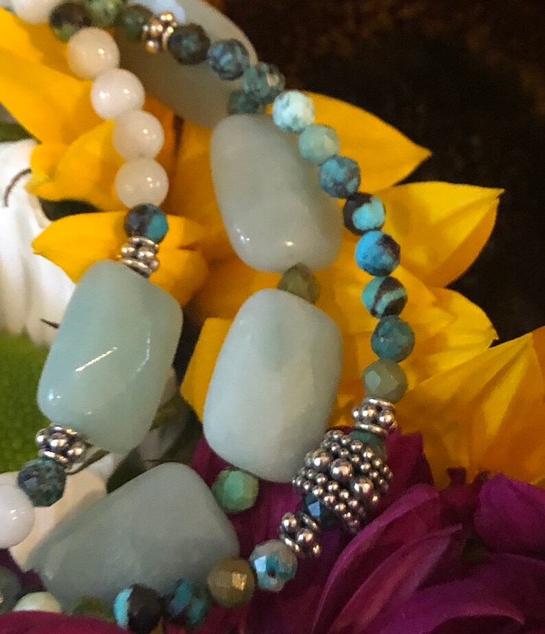 Vintage JadeiteTurquoisestacking bracelet birthdaygiftmumwifegirlfriendsemi precioushealingcrystal