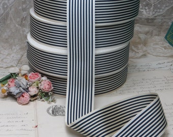 50y Roll NAVY BLUE WHITE Grosgrain Gros Grain Ribbon Hat trim antique flapper 1920 1930 Fedora Petersham Cloche Millinery Flower Art Deco