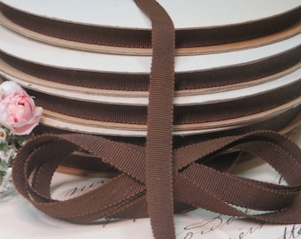 50y Roll 3/8" BROWN COTTON RAYON Petersham Ribbon tag: Seal Chocolate Woven Grosgrain Ribbon Hat Banding vintage Antique Millinery flower