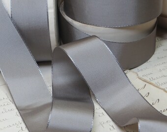 10y Roll WOVEN EDGE Gray GROSGRAIN Ribbon tag: All Rayon Pink Mauve Gray Pewter Millinery Hat Banding Millinery Flower 1950 Fedora Stetson