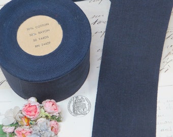 1 Roll MIDNIGHT BLUE Navy Cotton Rayon Petersham Grosgrain Ribbon Trim 1920 1930 1950 Stetson Fedora Hat Banding Millinery Flower Rose