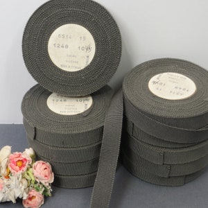 10y Roll GRAY KHAKI Cotton Rayon Petersham Ribbon tags: Hat Banding Ribbon 1940 1950 Fedora Stetson Hat Millinery Flower Woven Grosgrain