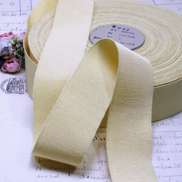 3y Cotton Rayon SOFT YELLOW PETERSHAM 1.5" Tag: Mustard Golden Canary Grosgrain Hat Banding Ribbon millinery hat Flower Rose flower