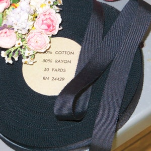 50y Roll navy blue  Petersham Ribbon Cotton Rayon Vintage Grosgrain tag: French Navy Millinery Hat Banding Ribbon 1950 Hat