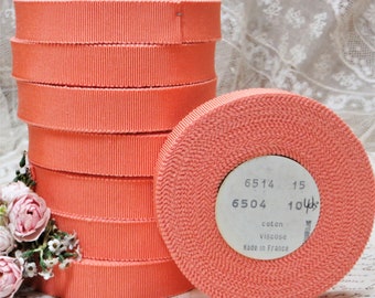 2 Rolls 5/8" OFF ORANGE PEACH Cotton Rayon Petersham Ribbon tag: Salmon Grosgrain Cotton Tape Trim Antique French Made France Farmhouse