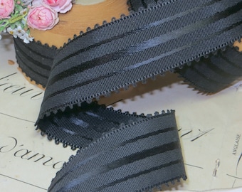 1y FRENCH BLACK PICOT Grosgrain 1.5" Trim 1920s flapper antique 1930s Stetson Fedora Petersham Cloche Millinery Flower Cocarde Bow Art Deco