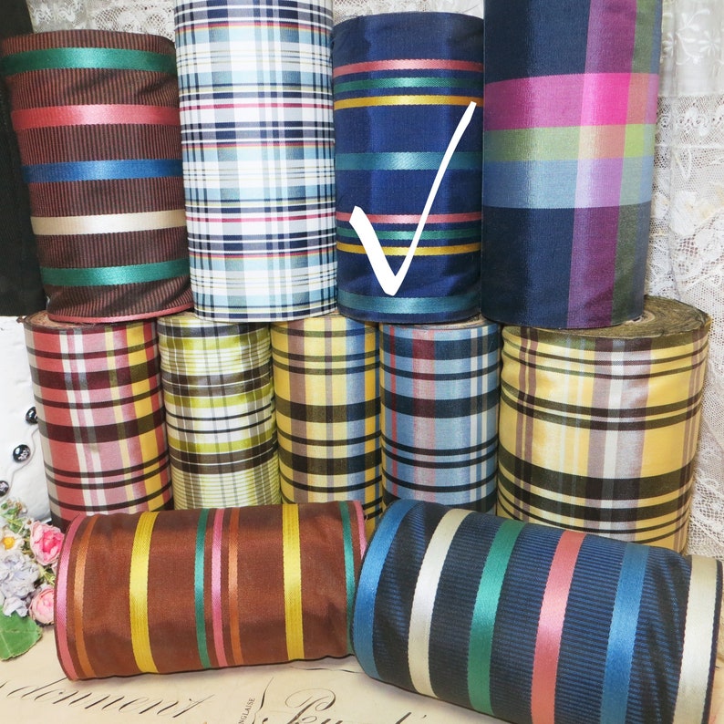 1y 1940 Rayon STRIPE WIDE TAFFETA Ribbon 4 5 Ribbon Navy Blue Pink Trim 1920 1930 Stetson Fedora Hat Cloche Millinery Flower Bow grosgrain