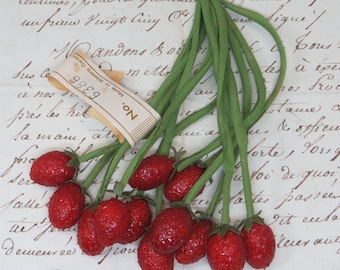 2 SPRAYS BERRY MILLINERY Hat flower tag: Strawberry Millinery Cranberry Millinery Fruit Millinery spray Bouquet Flapper Ribbonwork Stamen