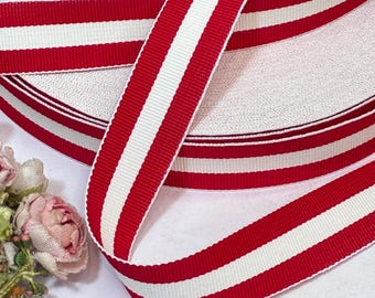 3y RED WHITE GROSGRAIN Ribbon, Candy Cane Trim, Petersham Hat Band, stripe ribbon