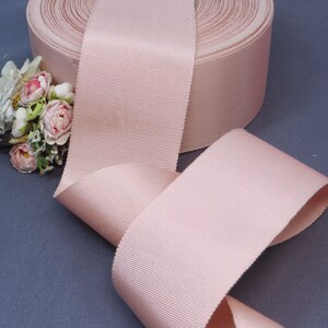 2y PEACHY PINK PETERSHAM Ribbon tag: Rayon Silk Ribbon French Farmhouse Grosgrain Trim Millinery Flower rose Hat Banding 1950 Pill box hat