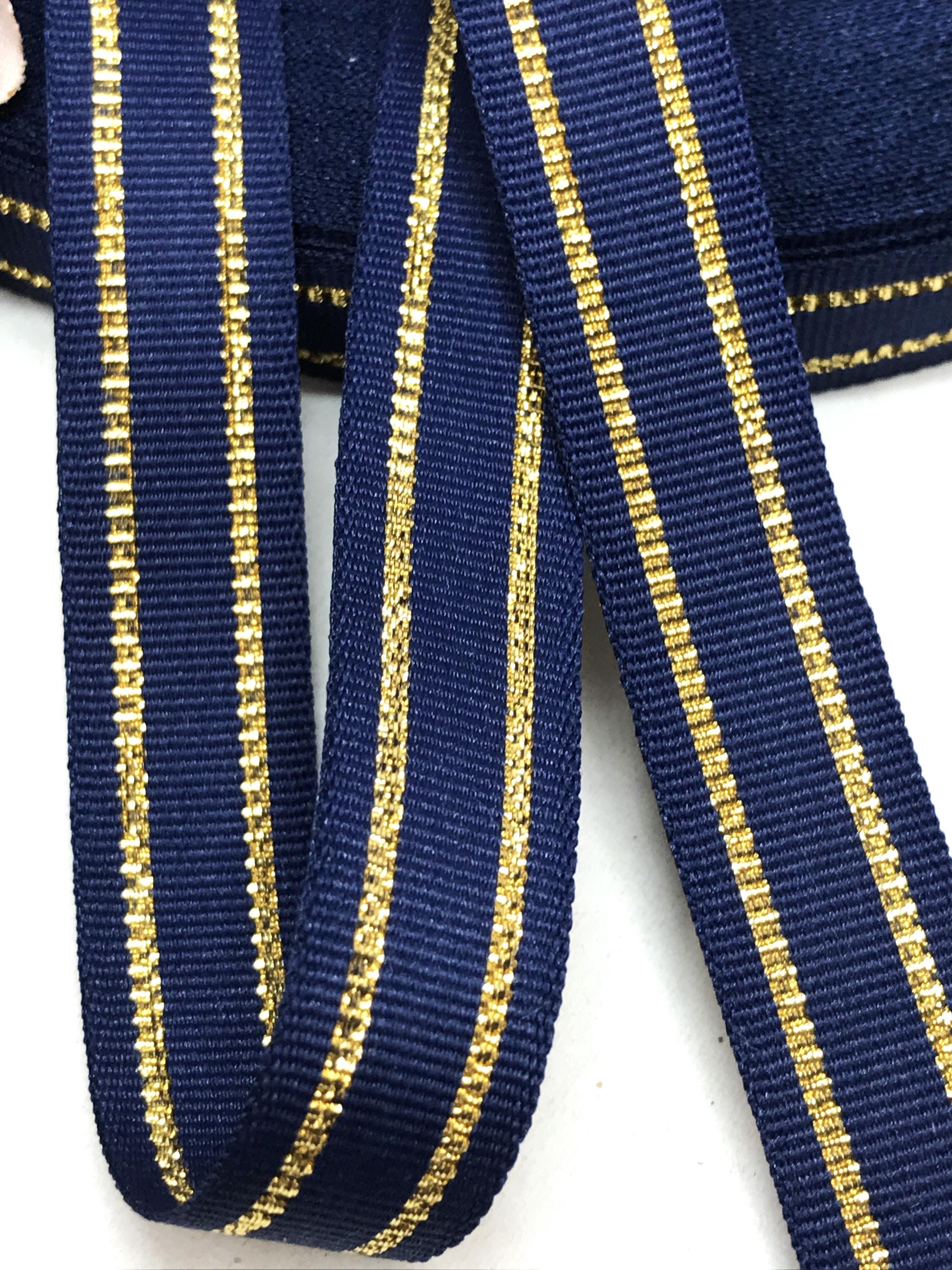 2y Gold Metallic Navy Blue Woven Edge Grosgrain Ribbon 5/8 