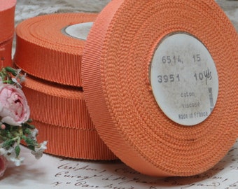 10y Roll 5/8" LIGHT ORANGE COTTON rAYON GrosGrain Ribbon tag: sALMON Tomato Petersham Cotton Tape Trim Antique French Made France Farmhouse