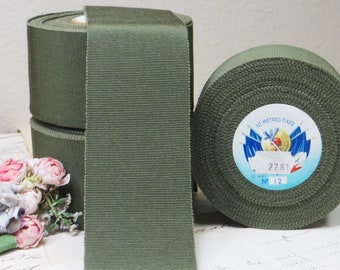 10y Roll ARMY GREEN KHAKI 2" Petersham Ribbon tag: Cotton Rayo Grosgrain forest Chartreuse Lime Hat Banding Emerald Millinery Flower rose