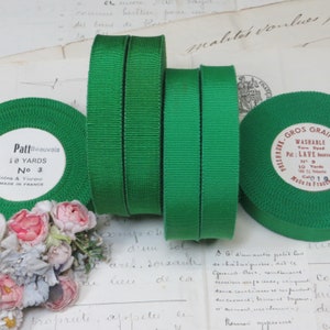 x 10y Roll 5/8&quot; KELLEY GREEN PETERSHAM Ribbon tag: Cotton Rayon Grosgrain forest Chartreuse Lime Hat Banding Emerald Millinery Flower rose