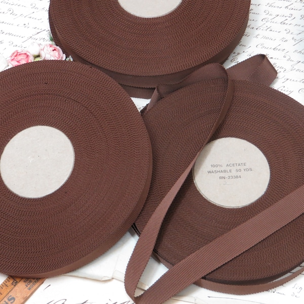 50 Yard Roll 7/8" CHOCOLATE BROWN GROSGRAIN Ribbon Haberdashery Ruban Petersham trim vintage Antique Millinery Flower Rose hat banding