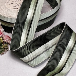 1y SAGE HUNTER GREEN Grosgrain Moire Ribbon tag: French Cotton Rayon Petersham trim Preppy Ribbon Fedora Stetson Panama Hat Band Millinery