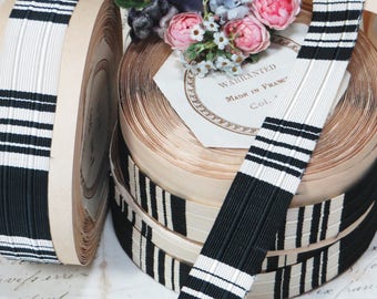 1 Roll BLACK WHITE STRIPE 1" French Woven Edge Grosgrain Art Deco Flapper Trim 1920 1930 Stetson Applique Cloche Millinery Flower