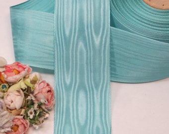 1y TURQUOISE BLUE Moire Taffeta Ribbon Trim tag: woven edge grosgrain hat banding ribbon 1920 Stetson Fedora Petersham millinery award medal