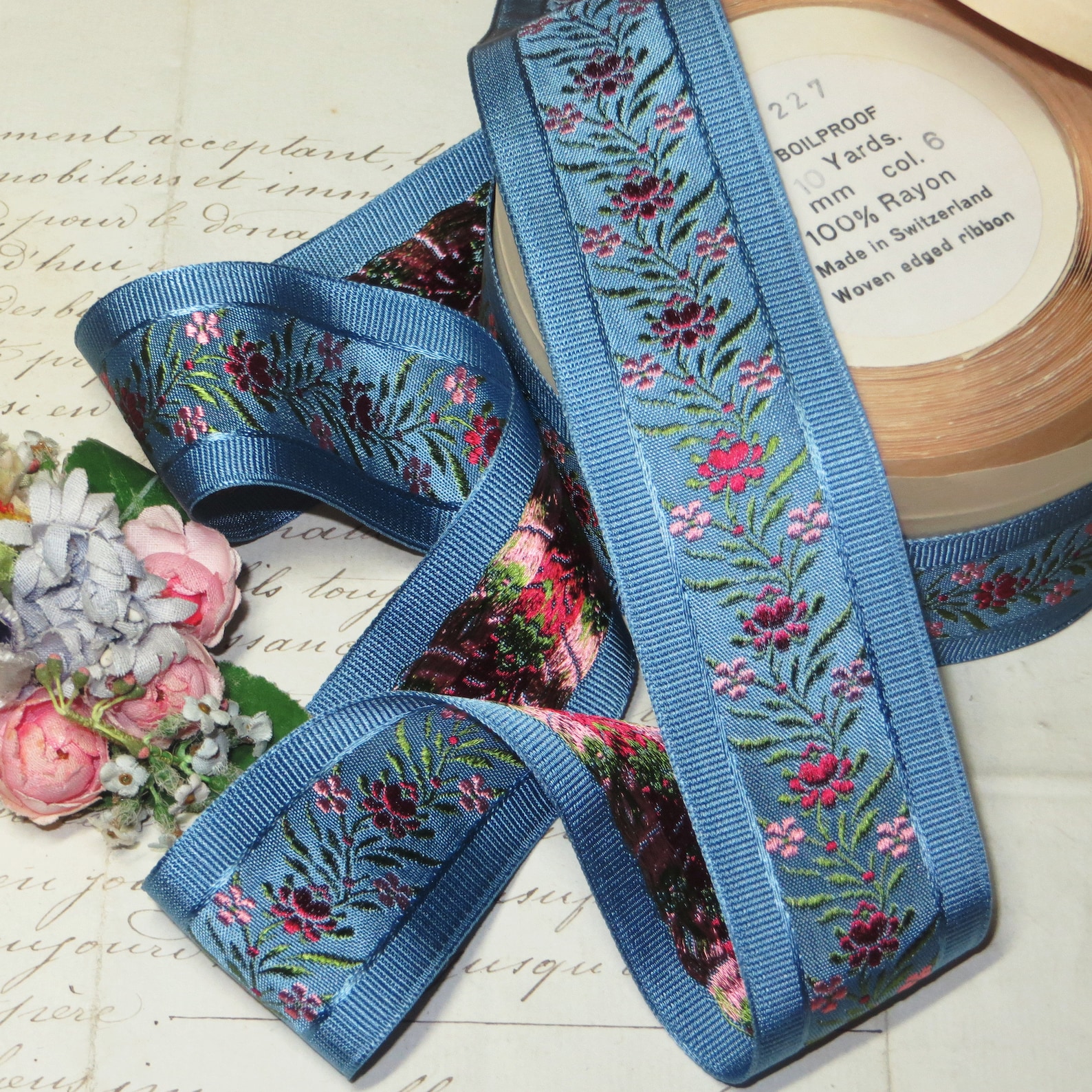 1y BLUE GROSGRAIN JACQUARD 1.5 Vintage Antique French Etsy