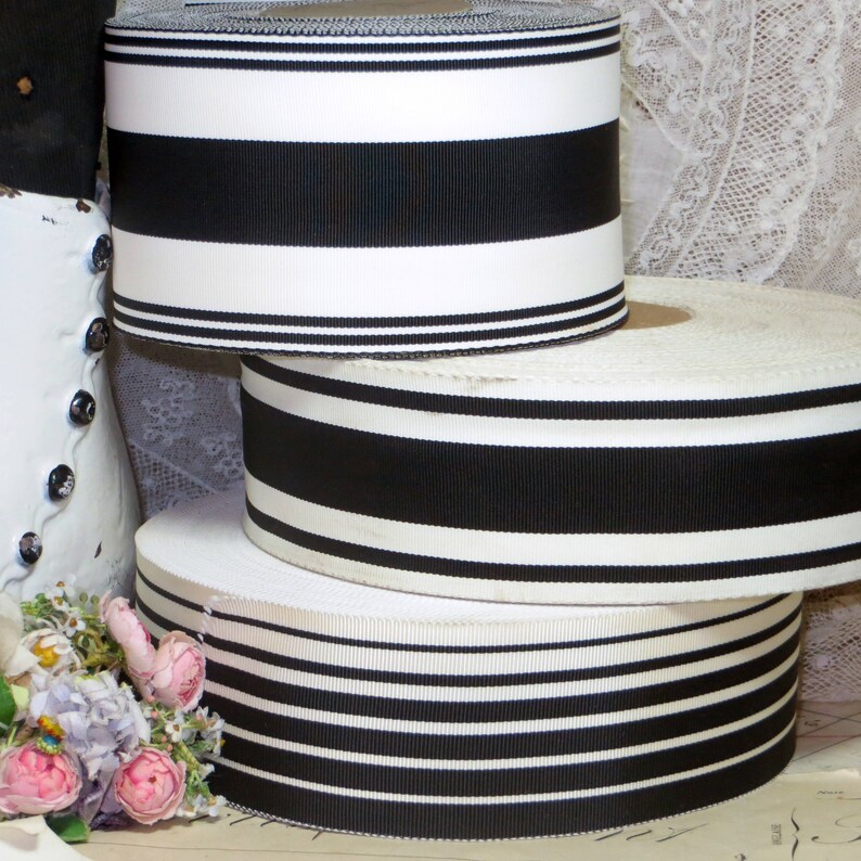 1 Roll BLACK WHITE STRIPE 1 French Woven Edge Grosgrain Art Deco Flapper Trim 1920 1930 Stetson Applique Cloche Millinery Flower image 3