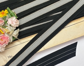 4 Yards FRENCH BLACK 7/8" GRAY pin stripe Grosgrain Ribbon Hat Trim antique flapper Stetson Petersham Cloche Millinery Flower Art Deco