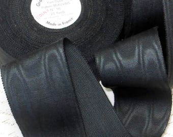 1y FRENCH BLACK 2" MOIRE Grosgrain Ribbon Moire Hat Trim antique Flapper Stetson Fedora Petersham Cloche Millinery Flower Art Deco