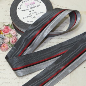 1y FRENCH GRAY MOIRE 1.5" Grosgrain Hat Ribbon Trim 1920s 1930 Stetson Fedora Petersham Cloche Millinery Flower Pin Stripe Antique Red Black